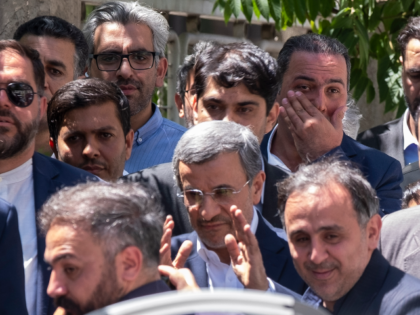 Former Iranian President Mahmoud Ahmadinejad is attending to speak to his supporters durin