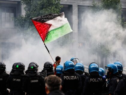 A moment of the clashes occurs between demonstrators and anti-riot police during the strik