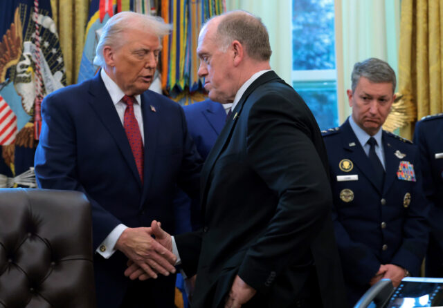 President Trump Presents The Mexican Border Defense Medal At The White House WASHINGTON, DC - DECEMBER 15: U.S. President Donald Trump shakes hands with White House Bo