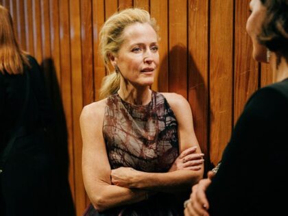 Gillian Anderson backstage during the EE BAFTA Film Awards 2026 at The Royal Festival Hall