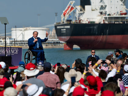 Greg Abbott, governor of Texas, speaks at the Port of Corpus Christi in Corpus Christi, Te
