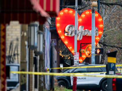 A law enforcement unit sits at the entrance to Buford's bar in downtown on March 01, 2026