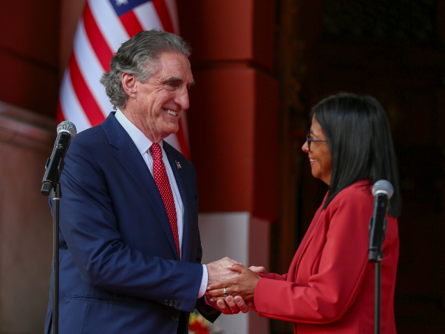 CARACAS, VENEZUELA - MARCH 04: Acting Venezuelan President Delcy Rodriguez (R) and the US