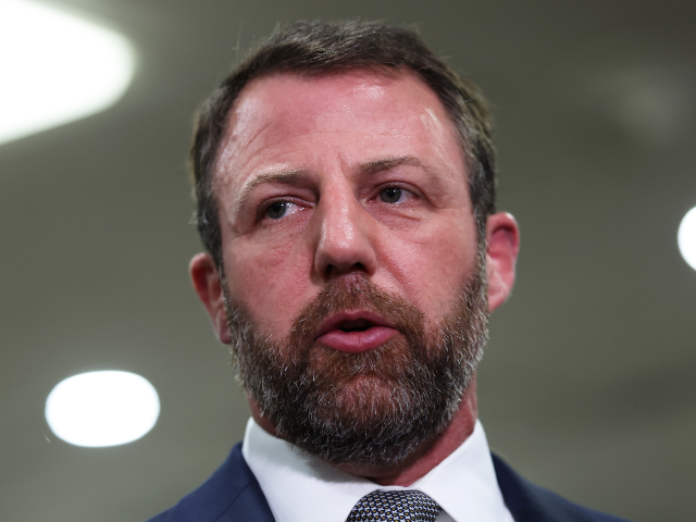 WASHINGTON, DC - MARCH 03: U.S. Sen. Markwayne Mullin (R-OK) speaks to members of the medi