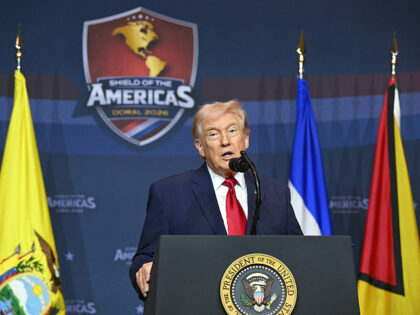 US President Donald Trump speaks during the "Shield of the Americas" Summit at Trump Natio
