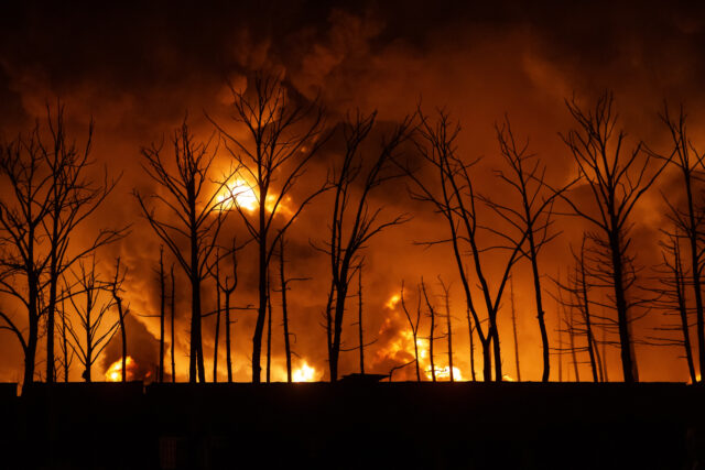 TEHRAN, IRAN - MARCH 8: Fire breaks out at the Shahran oil depot after US and Israeli atta