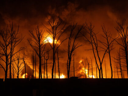 TEHRAN, IRAN - MARCH 8: Fire breaks out at the Shahran oil depot after US and Israeli atta