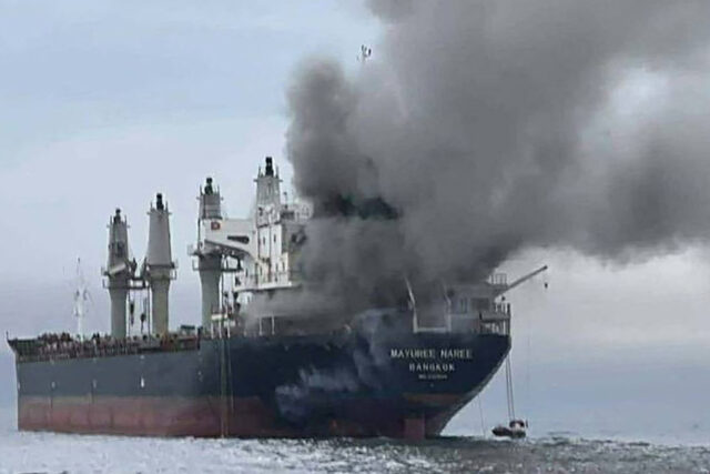 This handout photo taken on March 11, 2026 and released by the Royal Thai Navy shows smoke