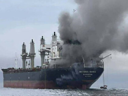 This handout photo taken on March 11, 2026 and released by the Royal Thai Navy shows smoke