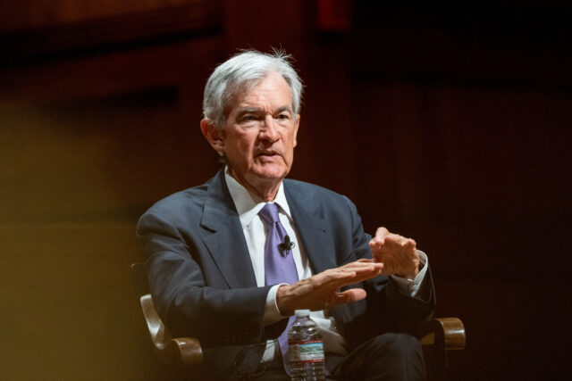 Jerome Powell, chairman of the US Federal Reserve, during a moderated conversation at Harv