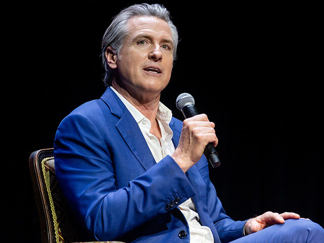 California governor Gavin Newsom onstage during a talk promoting his new book Young Man in