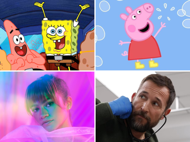 HBO 4 panels - SpongeBob, Peppa Pig, Euphoria, The Pitt