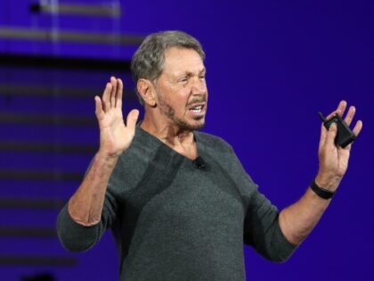 Larry Ellison of Oracle speaks on stage