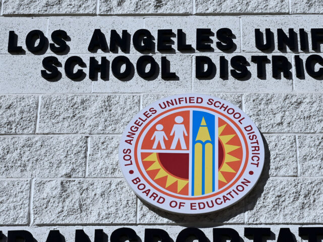 A sign at the Los Angeles Unified School District Transportation Services near district he