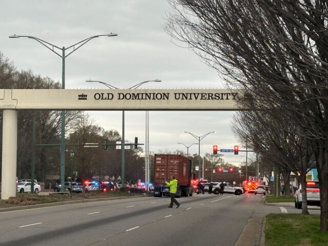 Old Dominion Univ., Police Police and emergency vehicles gathered Thursday morning, March 12, 2026, on Hampton Boulev