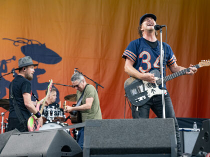 Jeff Ament, Matt Cameron, Stone Gossard and Eddie Vedder of Pearl Jam perform live on stag