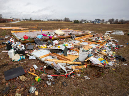 Debris is left behind following a tornado that hit several cities in rural southwest Michi
