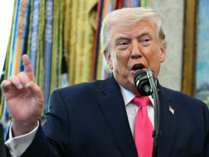 US President Donald Trump speaks during a swearing in ceremony for new Homeland Security S