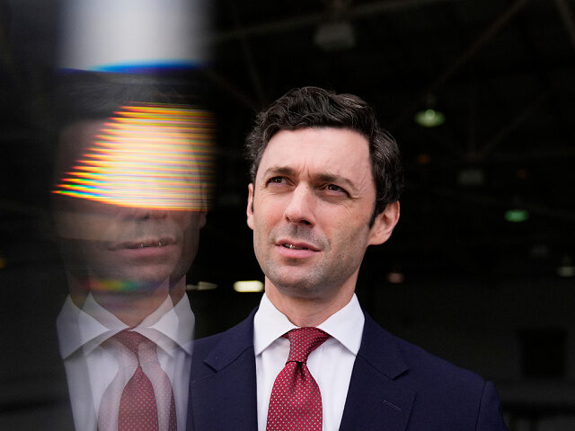 FILE - Sen. Jon Ossoff, D-Ga., speaks during an interview at Dobbins Air Reserve Base, Apr