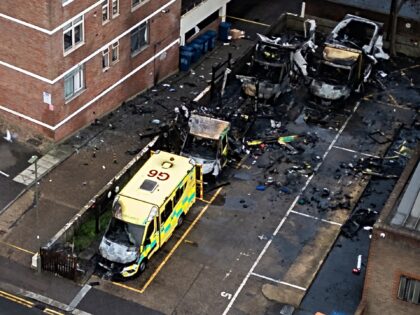 LONDON, ENGLAND - MARCH 23: An aerial view as fire services continue to monitor the scene
