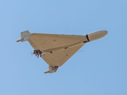 Iranian-made Shahed-136 'Kamikaze' drone flies over the sky of Kermanshah, Iran