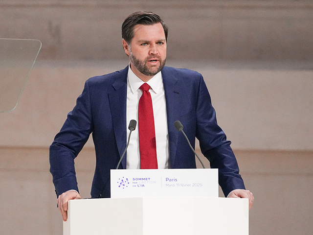 JD Vance, US vice president, speaks at the AI Action Summit in Paris, France, on Tuesday,