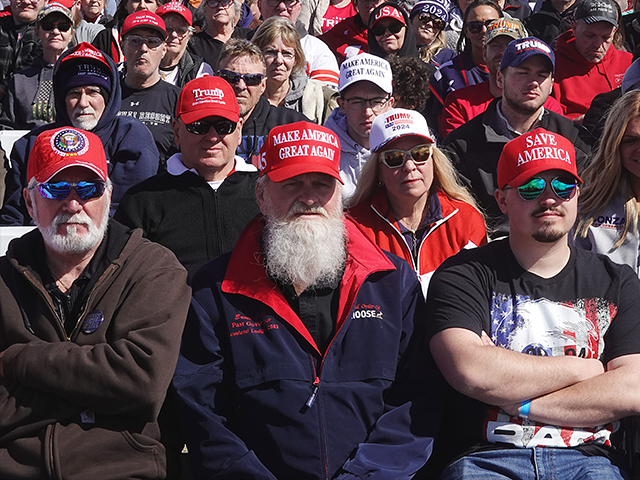 Attendees listen as Donald Trump speaks at a rally on March 16, 2024, in Vandalia, Ohio. (