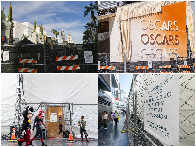 oscarswalls LOS ANGELES, CALIFORNIA - MARCH 13: Preparations for the Academy Awards are underway in Ho