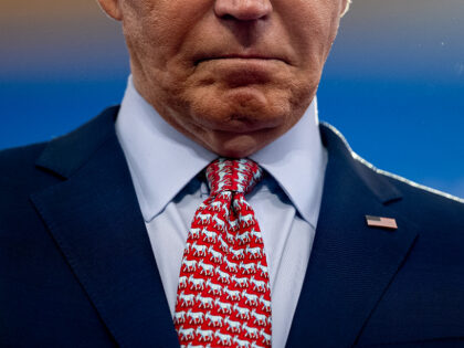PHILADELPHIA, PENNSYLVANIA - MAY 29: U.S. President Joe Biden wears a tie depicting tiny d