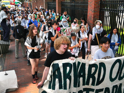 sept2024-file-Harvard-Square-Pro-Palestinian-protest-getty Cambridge, MA - September 6: People march past Harvard Yard on the way to Harvard Square d