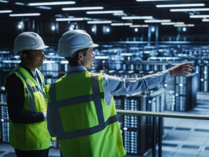 tradesmen in a data center