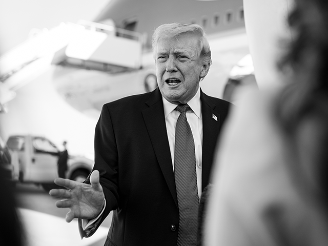 President Donald Trump speaks to the press before boarding Air Force One in West Palm Beac