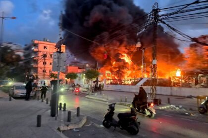 A blaze sweeps following Israeli bombardment on a solar farm and electricity generation fa