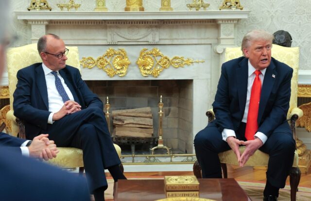 A file photo from June 5, 2025 when US President Donald Trump last hosted German Chancello