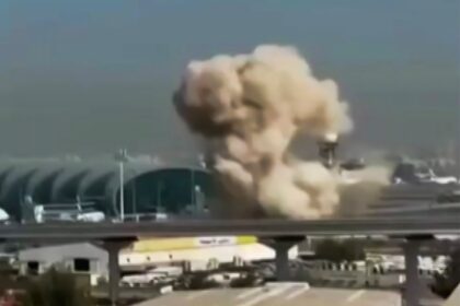 Footage authenticated by AFP recorded the sound of a drone then a loud explosion and plume