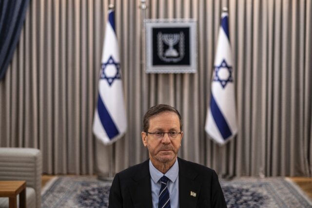 Israel's President Isaac Herzog gives an interview at his residence in Jerusalem