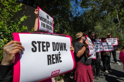 Protesters at Danish chef Rene Redzepi's Noma restaurant pop-up in Los Angeles