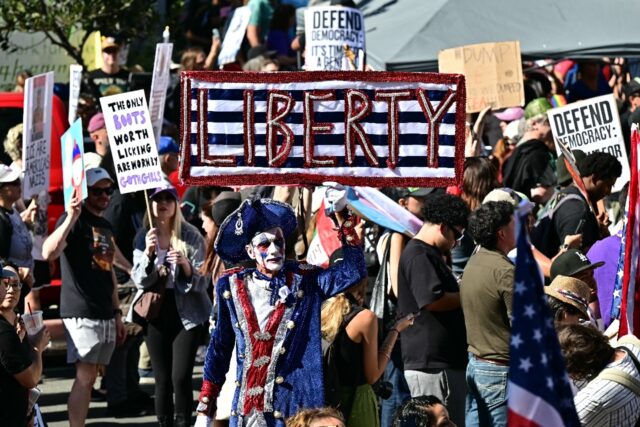 Protesters in Los Angeles during the 'No Kings' rally across the United States o