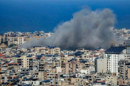 Smoke rises from the site of an Israeli airstrike on Beirut’s southern suburbs on March