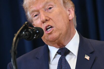 US President Donald Trump speaks during a press conference at Trump National Doral in Miam