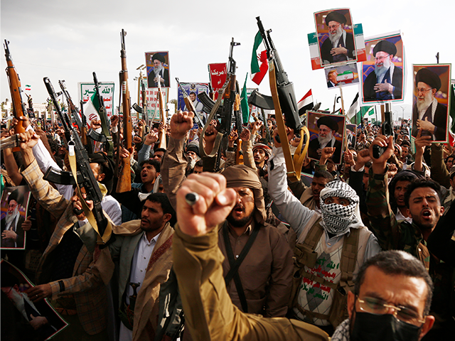 SANA'A, YEMEN - MARCH 01: Pro-Iran protesters brandish billboards depicting the Irani