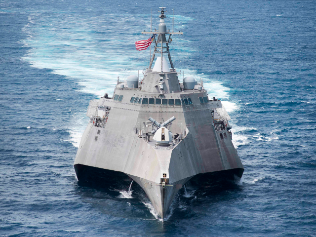 170603-N-PD309-113 The littoral combat ship USS Coronado (LCS 4) steams ahead during a division tactics exerc