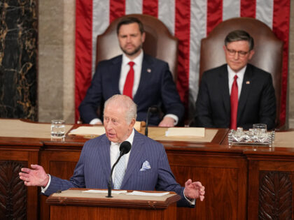 Britain's King Charles III speaks to a joint meeting of Congress in the House Chamber at t