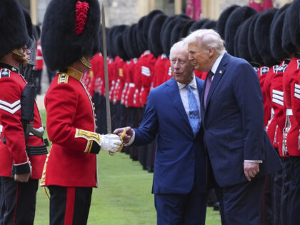 President Donald Trump and Britain's King Charles III review the Guard of Honour afte