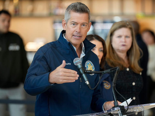 Department of Transportation Secretary Sean Duffy speaks during a news conference at LaGua