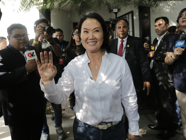 Keiko Fujimori, presidential candidate of the Popular Force party, after a breakfast with
