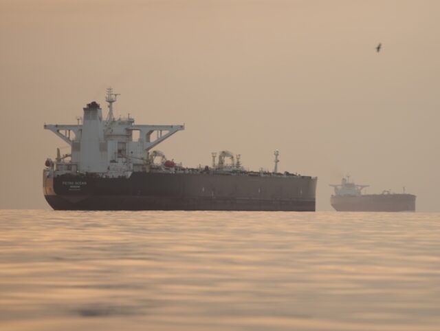 Tankers anchored in the Strait of Hormuz off the coast of Qeshm Island, Iran, Saturday, Ap