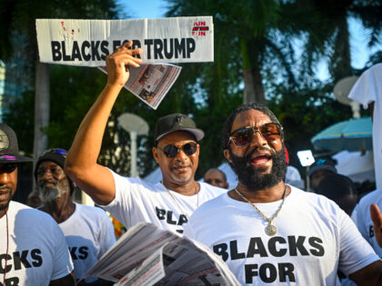 A Trump supporters gather outside the Wilkie D. Ferguson Jr. United States Federal Courtho