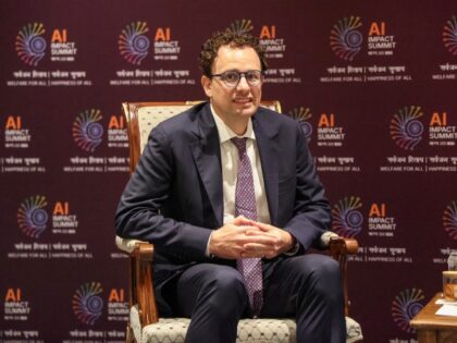 Anthropic CEO Dario Amodei looks on during a meeting with France's President Emmanuel