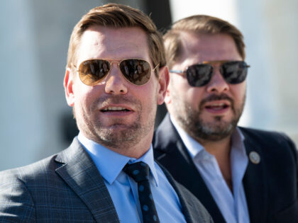 Rep. Eric Swalwell, D-Calif., left, and Ruben Gallego, D-Ariz., arrive to the U.S. Capitol